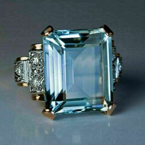 Adorable 2Ct Emerald Cut Aquamarine Engagement New Ring 14K Yellow Gold Finish