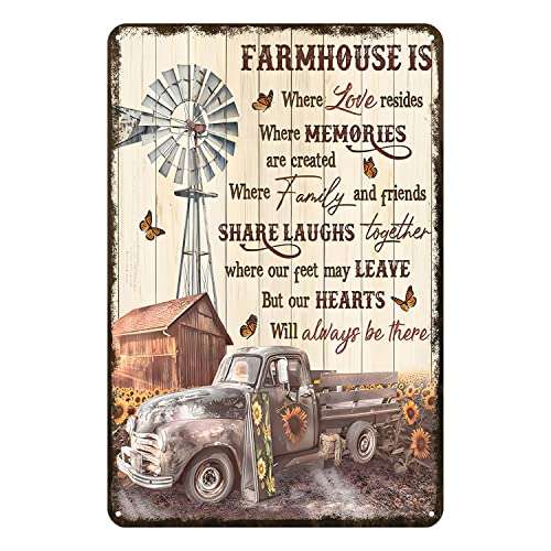 Aenaon Farmhouse Metal Tin Sign Vintage Home Kitchen Garage Bar Cave Wall Nostalgic Decor Rustic Truck Windmill and Sunflower Tin Sign 8x12 Inches
