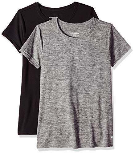 Amazon Essentials Women's Plus Size Tech Stretch Short-Sleeve Crewneck T-Shirt (Available In Plus Size), Pack of 2, Black, Space Dye, X-Large