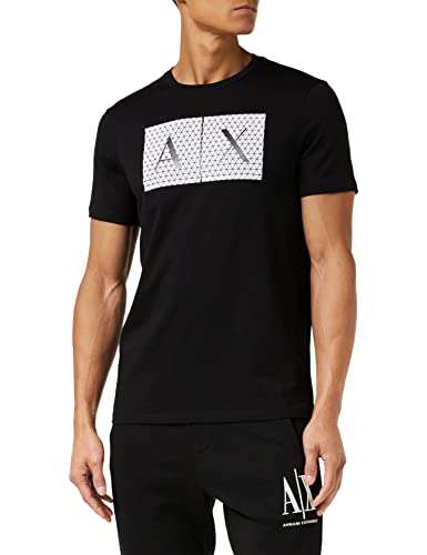 A|X ARMANI EXCHANGE mens Crew Neck Logo Tee T Shirt, Grid Logo Black, Large US