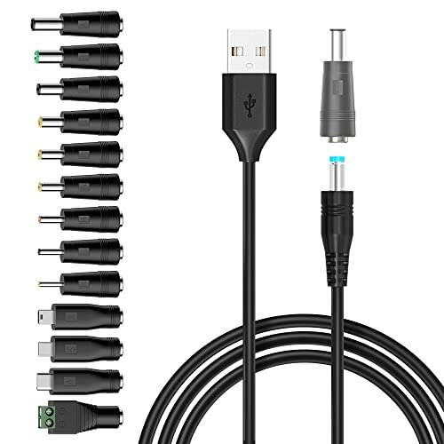 Basicvolt Universal Power Cable USB-A Cable with 14 Interchangeable Connectors 5V USB Charging Cable Compatible with PS3 PS4 Controller Digital Camera Smart Phone Go Pro Pad Speaker Xbox