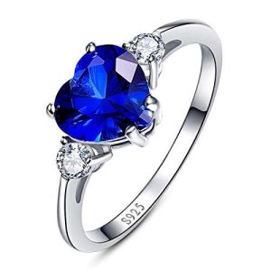 BONLAVIE 2.25ct Created Blue Sapphire Ring 925 Sterling Silver Ring Blue Heart Promise Ring Engagement Ring for Her Birthday Anniversary Valentine's Day Size 5.5