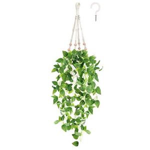 CEWOR Fake Hanging Plant with Pot, Artificial Hanging Plant Vine for Home Decor Indoor, Macrame Plant Hanger with Fake Vines Faux Hanging Planter Greenery for Bedroom Bathroom Kitchen Office Decor
