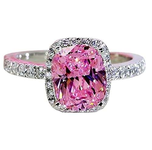 DOCCESTU Charm Women 925 Silver Pink Sapphire Square & CZ Gemstone Rings Lady Bridal Wedding Engagement Jewelry Size 6-10 (US code 6)