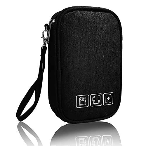 Electronic Organizer Bag Cable Organizer Travel Cord Organizer Case Pouch Portable Carrying Case for Charger Hard Drive Earphone USB SD Card (Black)
