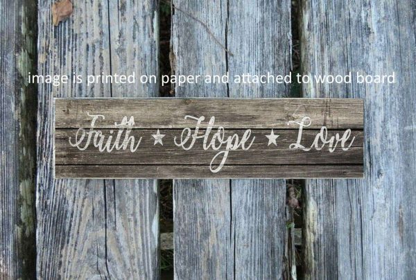 Faith Hope Love Inspirational Sign Farmhouse Home Decor Rustic 8x3x1/8"grey