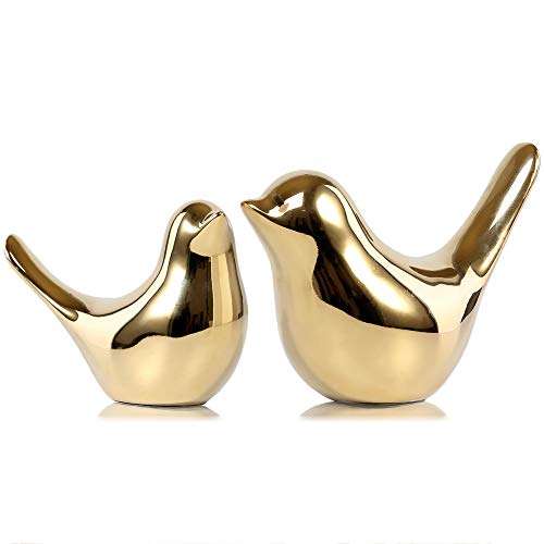 FANTESTICRYAN Small Birds Statues Gold Home Decor Modern Style Figurine Decorative Ornaments for Living Room, Bedroom, Office Desktop, Cabinets