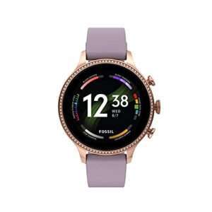 Fossil Unisex Gen 6 42mm Stainless Steel and Silicone Touchscreen Smart Watch, Color: Rose Gold, Purple (Model: FTW6080V)