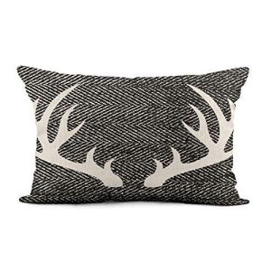 HODKHNO Throw Pillow Cover 12x20 Inch Rustic Gray Herringbone Deer Antlers Farmhouse Country Modern Home Decor Pillowcase Lumbar Pillow Case Cushion Cover for Sofa Couch Bed