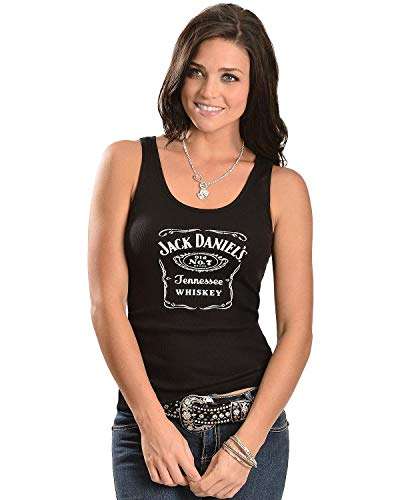 Jack Daniel's Whiskey Label Women's Juniors Racerback Black Tank Top (Large)