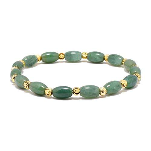 jade bracelet for women ，beaded bracelets ，6 * 9mm natural jade beads withElectroplated 18K gold spacer bead,16.5cm/6.5 inches hand circumference stretch bracelet,gifts for girlfriend.(Emerald green)