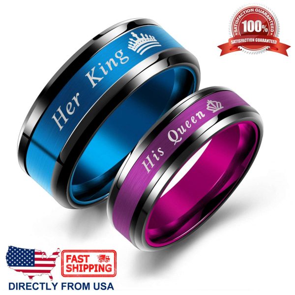 King Queen His or Her Couple's Matching Promise Ring Comfort Fit Wedding Band
