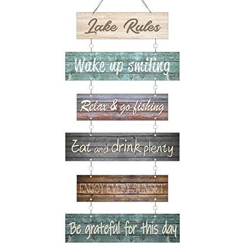 Lake Rule Wall Sign Rustic Vintage Wall Art Country Decor Primitive Lake House Decor Metal Sign Lakeside Hanging Home Decor Sign for Farmhouse Cabin Cottage Lake Life Office Home Decoration