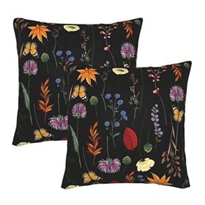 Mahito Set of 2 Throw Pillow Cover Midnight Dark Wild Forest Nature Floral Throw Pillow Case Soft Velvet Decorative Home Decor Living Room Cushion Case for Bed Couch Car 18x18 Inch, 18 x 18-Inch