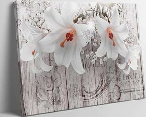 Merrleem Floral Canvas Wall Art Prints Flowers Decor Picture for Bedroom Bathroom Living Room Wall Painting (White-1, 12"x16")