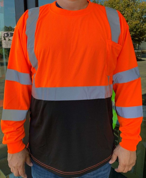 Orange High Visibility Long Sleeve Safety Shirt Reflective / Black Bottom 901-OR