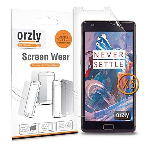Orzly OnePlus 3 / OnePlus 3T Screen Protectors, Multi-Pack of 5 Transparent Screen Guards Sheets for The ONE Plus Three Smartphone (Original 2016 Model & OnePlus 3T Version)