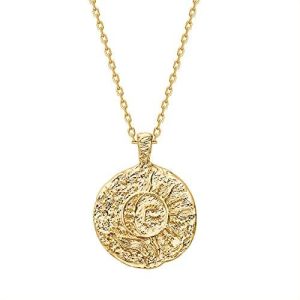 PAVOI 14K Yellow Gold Plated Engraved Coin Pendant | Byzantine Coin Necklace | Bohemian Necklace | Reversible Celestial Jewelry