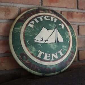 PITCH A TENT SIGN Camping Log Cabin Lodge Home Summer Camp Rustic Home Decor NEW