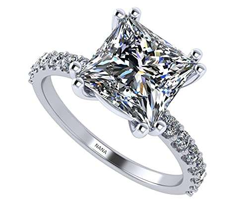 Silver 8mm (3ct) Princess Cut Pure Brilliance Zirconia Solitaire w/sides Engagement Ring-Rhodium Plated-Size 7