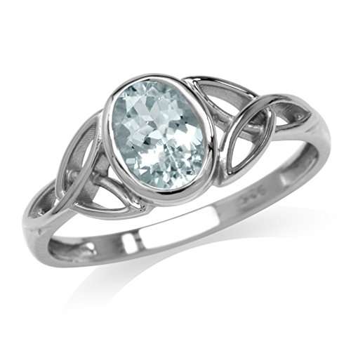Silvershake Genuine Blue Aquamarine White Gold Plated 925 Sterling Silver Triquetra Celtic Knot Ring Size 6
