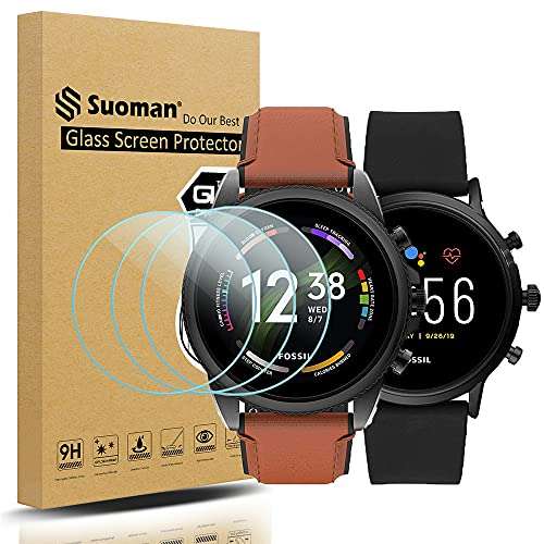 Suoman 3-Pack for Fossil Gen 5 Carlyle HR and Fossil Gen 6 Men Women Screen Protector Tempered Glass Fossil Gen 5 / Gen 6 Smartwatch [2.5D 9H Hardness] [Anti-Scratch]