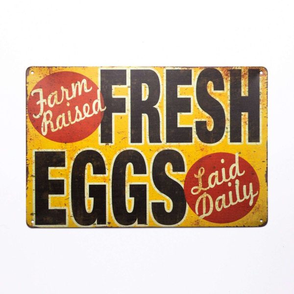Tin Sign Fresh Eggs Laid Daily Rooster Chicken Decor Farm Barn Dairy Kitchen