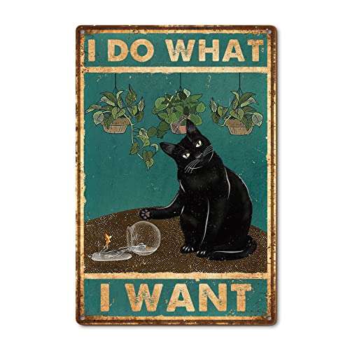 Vintage Funny Black Cat Sign, Duplex Printed PVC Made Retro Garden Signs Home Wall Decor, Cat Poster for Courtyard, Bar, Office, Ideal Gift for Cat Lovers 8x12 Inches, 1PCS