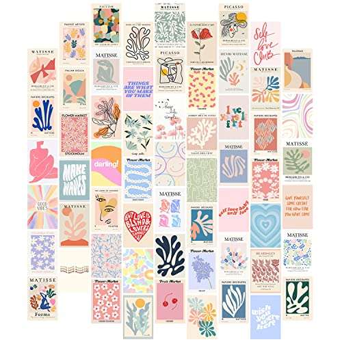 Woonkit 60 PC Danish Pastel Room Decor, Posters For Room Aesthetic, Trendy Room Decor, Cute Preppy Bedroom Wall Collage Dorm Matisse Wall Art Prints Pictures Photo Collage Kit, Coconut Teen Girl Stuff (A - DANISH PASTEL)