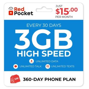 $15/Mo Red Pocket Prepaid Phone Plan+Kit: UnImtd Everything 3GB 5G/LTE
