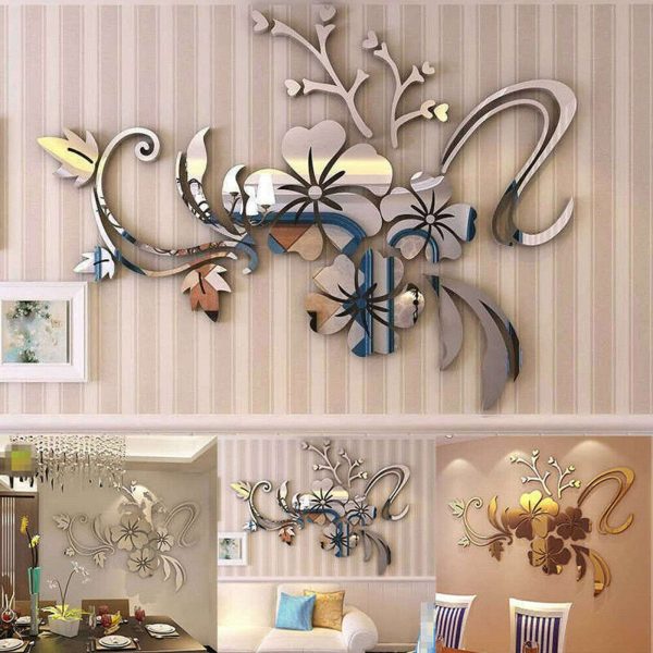 3D Mirror Flower Removable Wall Sticker Art Acrylic Mural Decal Room Home Decor