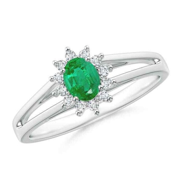 ANGARA Princess Diana Inspired Emerald Halo Split Shank Ring in 14K Gold