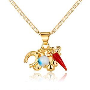 Barzel 18K Gold Plated Luck Charms Necklace With Mariner Chain – Made In Brazil (24 Inches)