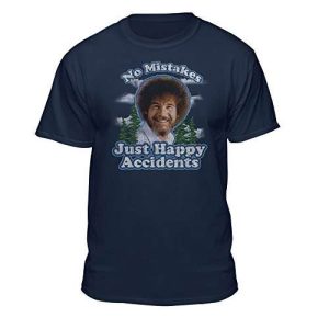 Bob Ross Graphic T-Shirt for Men and Women - No Mistakes, Just Happy Accidents - Short Sleeve (X-Large, Blue)