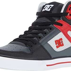 DC Men's Pure High Top Wc Skate Shoes Casual Sneakers, Grey/RED, 9.5 Medium US
