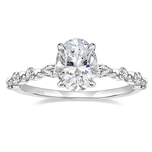 EAMTI 925 Sterling Silver Ring Oval Cut Cubic Zirconia Engagement Rings Solitaire Halo Promise Ring For Women Size 6
