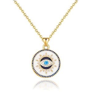 Evil eye necklace gold protection necklace, Handmade evil eye jewelry for women, Eye necklace Ojo Turco pendant luck amulet, Third eye necklace birthday gift for her,Nazar necklace from SmileBelle