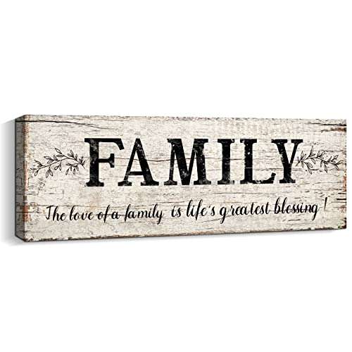 Family Signs Wall Decor Quote Words Wall Plaques Family Framed Wall Art Vintage Retro Artwork Decoration for Bedroom Living Room Home (6 X 17 inch, Family)
