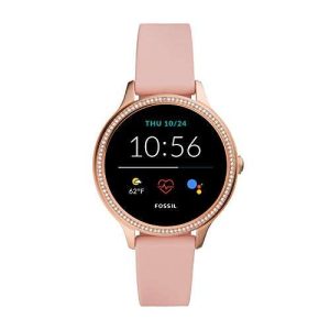 Fossil 42mm Gen 5E Stainless Steel and Silicone Touchscreen Smart Watch, Color: Rose Gold, Pink (Model: FTW6066)