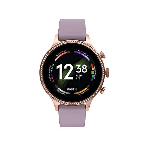Fossil Unisex Gen 6 42mm Stainless Steel and Silicone Touchscreen Smart Watch,Fitness Tracker, Color: Rose Gold, Purple (Model: FTW6080V)