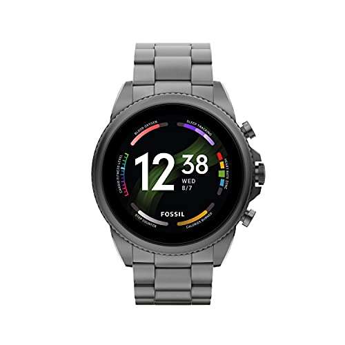 Fossil Unisex Gen 6 44mm Stainless Steel Touchscreen Smart Watch, Fitness Tracker, Color: Smoke (Model: FTW4059V)