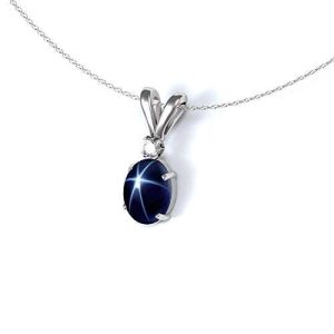Genuine Blue Star Sapphire Necklace Sterling Silver 925 / Oval-Shaped
