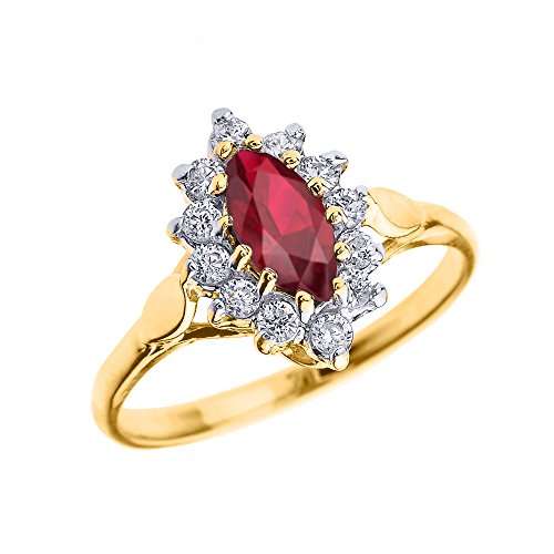 Genuine Ruby and Diamond 14k Yellow Gold Proposal Engagement Ring (Size 6)