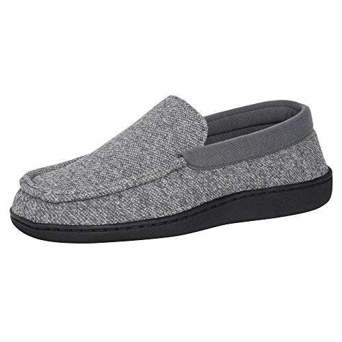 Hanes Mens Slippers House Shoes Moccasin Comfort Memory Foam Indoor Outdoor Fresh IQ, Grey, Large