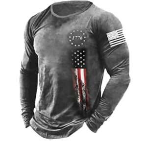 HARGLESMAN Men's Long Sleeve Tactical Patriotic T Shirt Tops Loose Fitting 1776 Flag Printed Sports Apparel Casual Tees for Golf Tennis Paintball Activewear Clothes Black XL