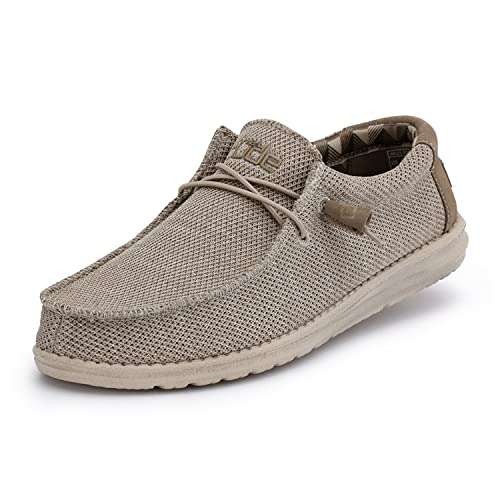 Hey Dude Men's Wally Sox Beige Size 10 | Men’s Shoes | Men's Lace Up Loafers | Comfortable & Light-Weight