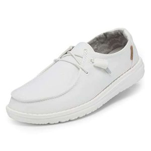 Hey Dude Women's Wendy Chambray White Size 7 | Women’s Shoes | Women’s Lace Up Loafers | Comfortable & Light-Weight