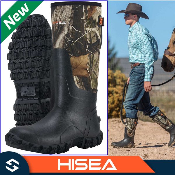 HISEA Men Chore Work Boots Waterproof Insulated Rubber Muck Boots Hunting Boots