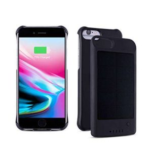 iPhone 6/7/8 Protective Case/Extended Battery Solar Powered Detachable Ultra-Slim Magnetic External Battery with Ultra-Fast Charging Port and Finger Ring/Stand Attached (Black)