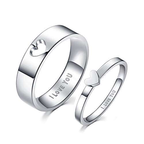 LAVUMO Matching Heart Promise Rings for Couples I Love You Engagement Wedding Ring Band Sets for Him and Her Stainless Steel High Polished Comfort Fit (Men Size 10 & Women Size 7)